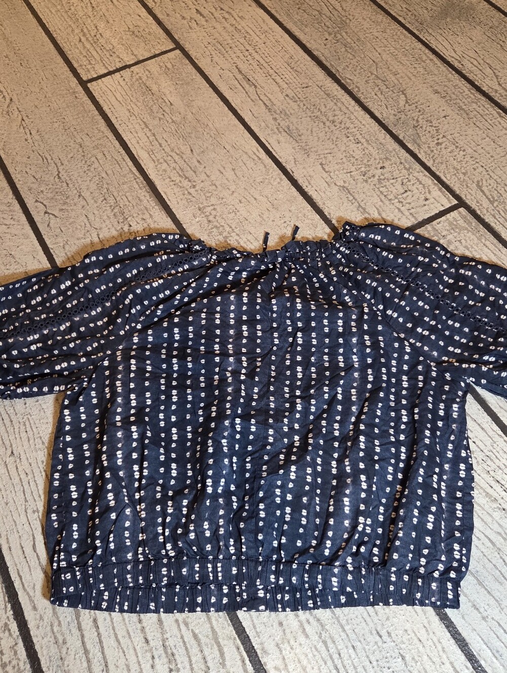 Layne Braynt Navy Blue Off-Shoulder Dot Print Women’s Top